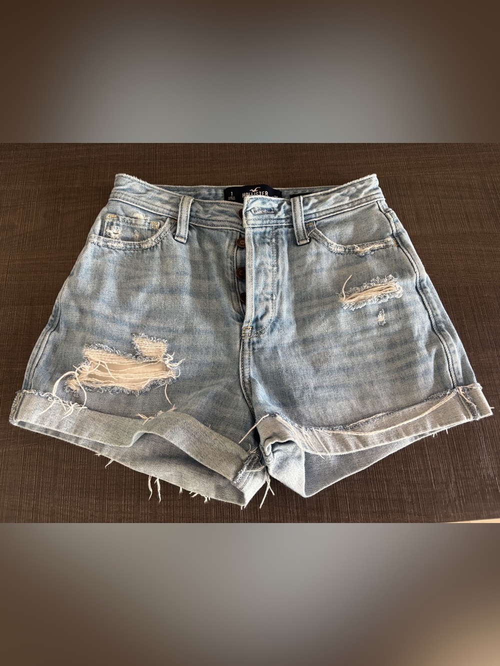 Hollister Light Blue Distressed Denim Shorts with Rolled Cuffs